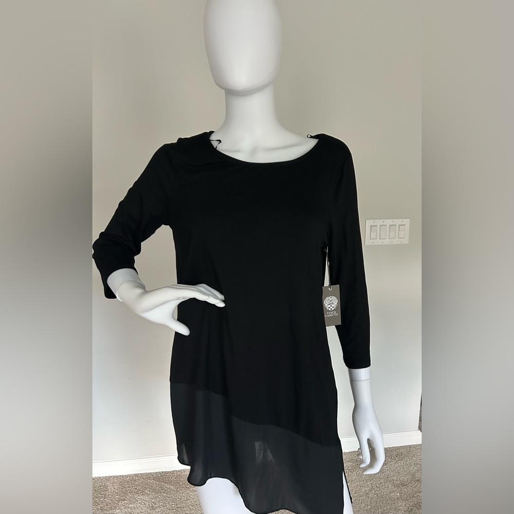 NWT Vince Camuto Black Sheer Hem Blouse